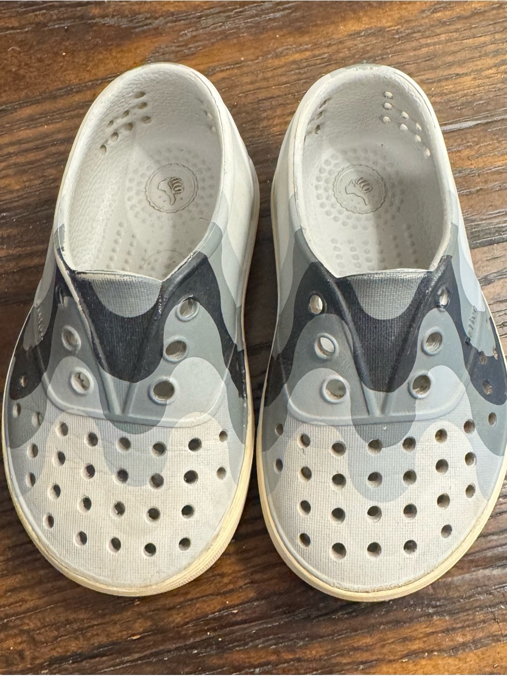 Native Kids White and Gray Camo Slip-On Water Shoes